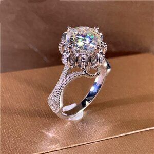 🔥Shiny Cubic Zirconia Stone Flower Pure Luxury Wedding Rings for Women,M…